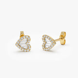 14K Gold Mini Baguette Diamond Heart Studs  Ferkos Fine Jewelry