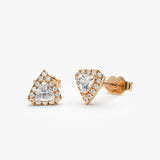 14k Rose Petite Trillion Diamond Studs with Halo Setting Ferkos Fine Jewelry