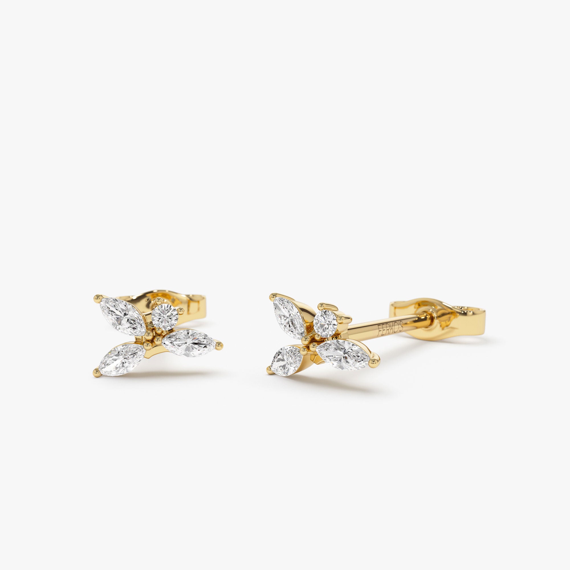 14K Marquise Diamond Cluster Studs 14K Gold Ferkos Fine Jewelry