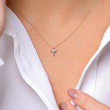14K Rose Gold Baguette Diamond Tiny Cross Necklace
