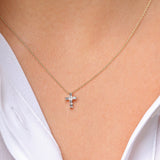14K Rose Gold Baguette Diamond Tiny Cross Necklace