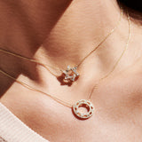 14k Rose Full Circle Baguette & Round Diamond Necklace