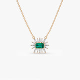 14k Rose Tapered Baguette Diamond & Emerald Necklace