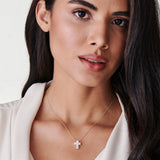 14k Rose Unique Cross with Baguettes and Round Diamonds