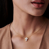 14k Rose Unique Cross with Baguettes and Round Diamonds