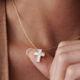 14k Rose Unique Cross with Baguettes and Round Diamonds