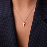 14k Rose Illusion Setting Baguette Diamond Cross