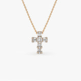 14k Rose Illusion Setting Baguette Diamond Cross