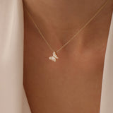 14k Rose Baguette Diamond Butterfly Necklace