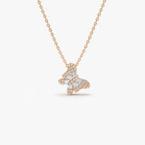14k Rose Baguette Diamond Butterfly Necklace