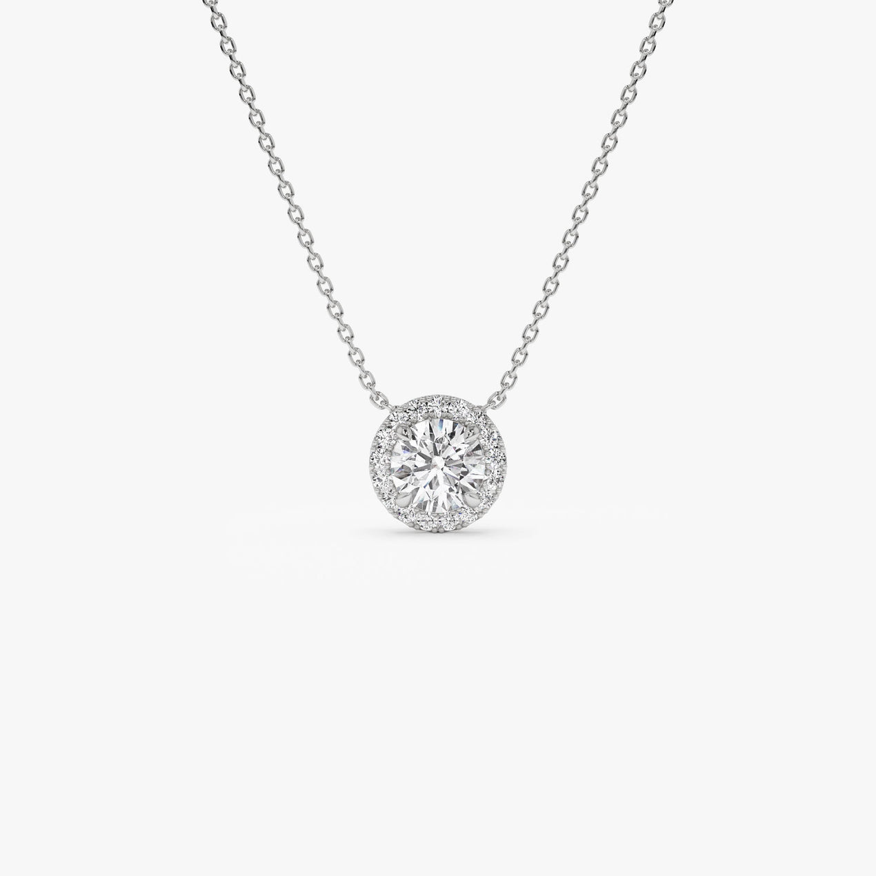 Round Brilliant Cut Diamond Halo Necklace