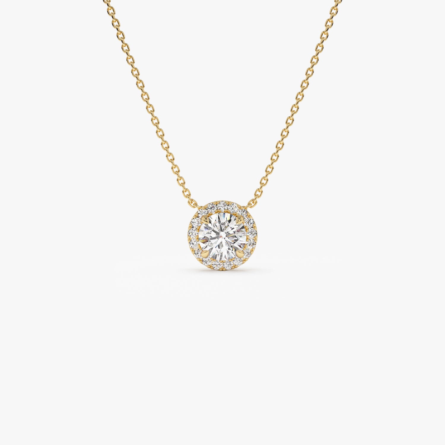 0.90 ctw 14K Halo Setting Round Brilliant Cut Lab Grown Diamond Necklace - Ana