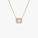 0.90 ctw 14K Halo Setting Emerald Cut Lab Grown Diamond Necklace - Taylor 14K Rose Gold Ferkos Fine Jewelry