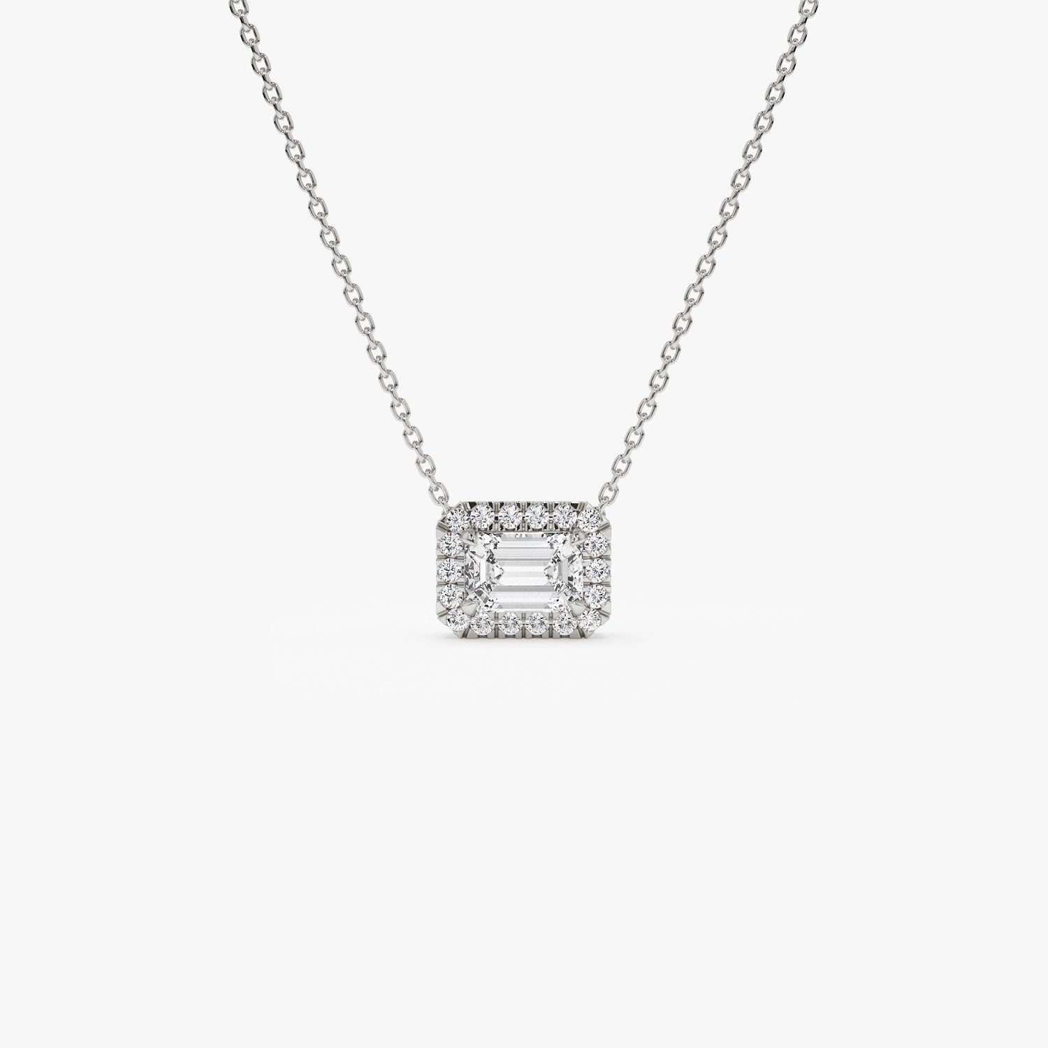 0.90 ctw 14K Halo Setting Emerald Cut Lab Grown Diamond Necklace - Taylor 14K White Gold Ferkos Fine Jewelry