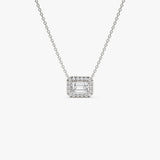 0.90 ctw 14K Halo Setting Emerald Cut Lab Grown Diamond Necklace - Taylor 14K White Gold Ferkos Fine Jewelry