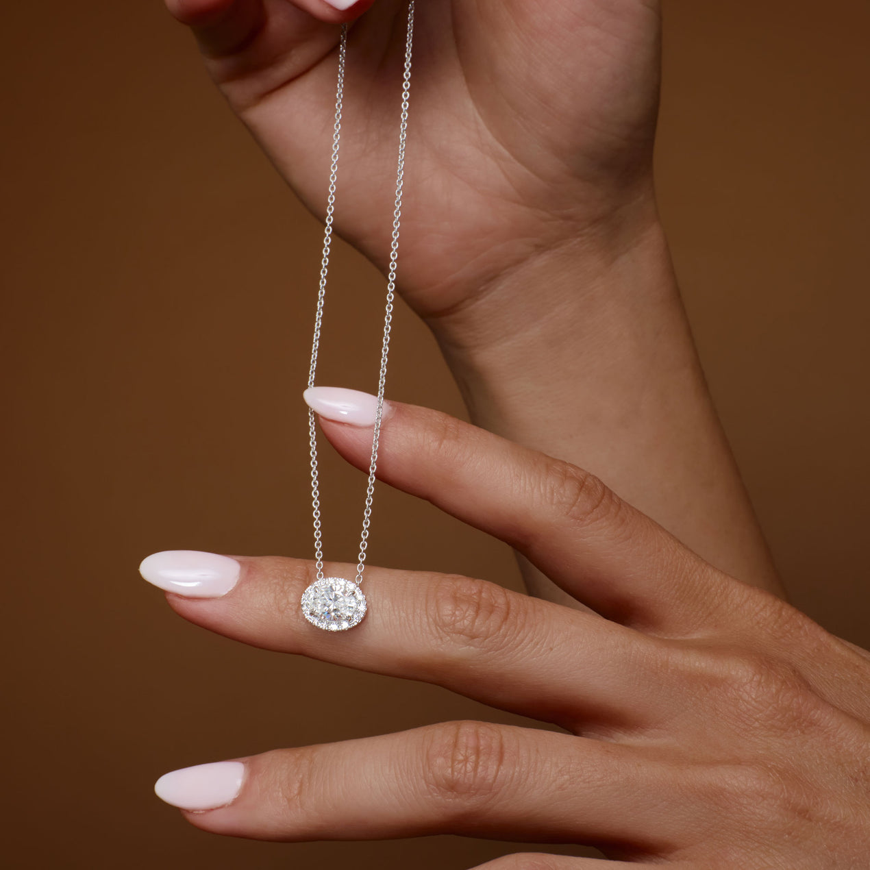 14 Karat White Gold Lab Grown Diamond Halo Necklace