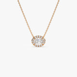 0.90 ctw 14K Halo Setting Oval Cut Lab Grown Diamond Necklace - Amy 14K Rose Gold Ferkos Fine Jewelry