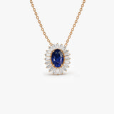 14k Oval Shape Sapphire with Baguette Halo Setting Necklace 14K Rose Gold Ferkos Fine Jewelry
