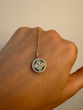 14k Gold Emerald and Diamond Floral Design Necklace