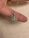 14k Gold Emerald and Diamond Floral Design Necklace