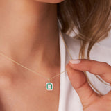14k Baguette and Round Emerald Necklace with Halo Setting  Ferkos Fine Jewelry