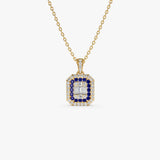 14k Baguette and Round Sapphire Necklace with Halo Setting 14K Gold Ferkos Fine Jewelry