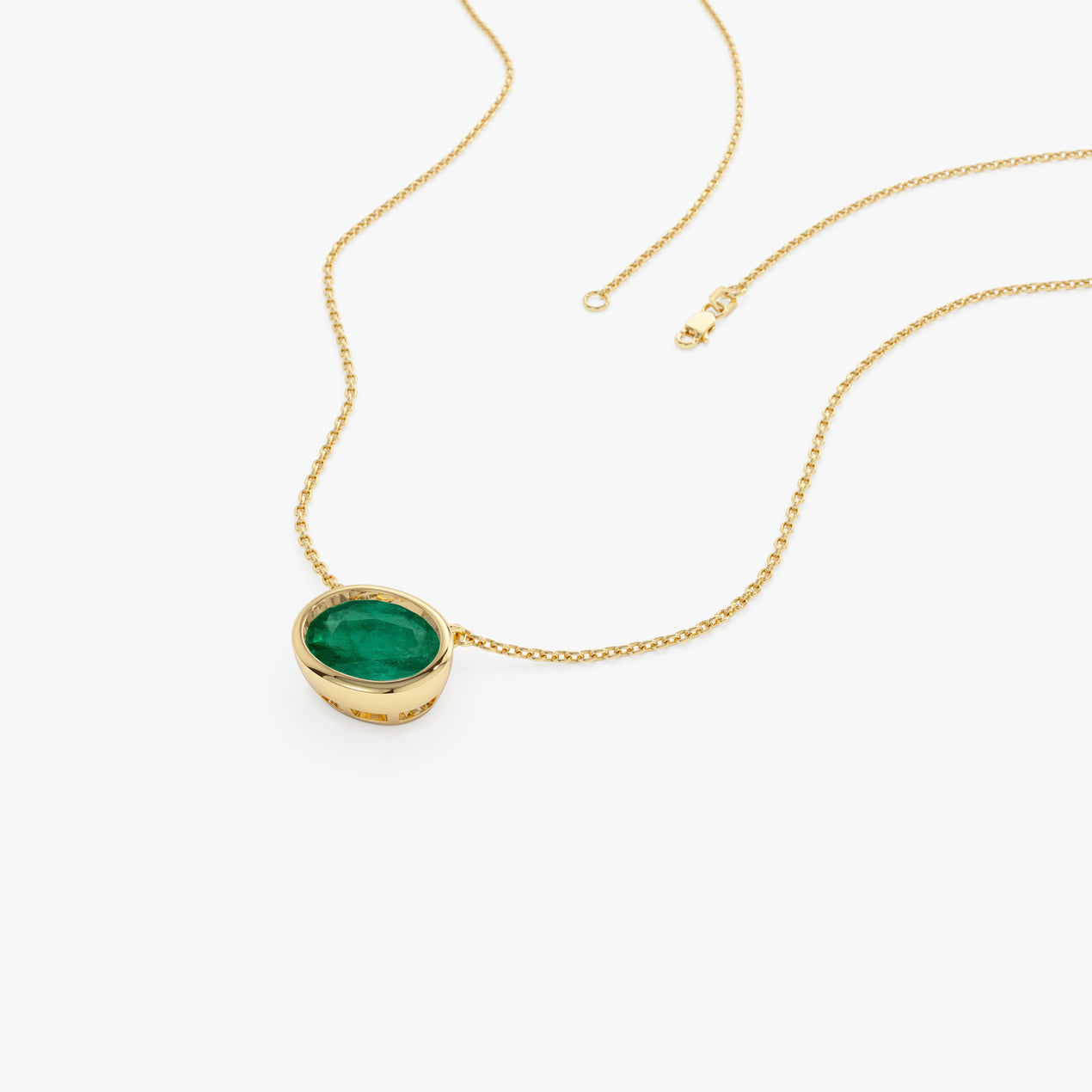 14k 1.55 2.20 Ctw Oval Shaped Bezel Setting Emerald Necklace Ferkos Fine Jewelry