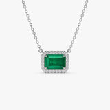 14k 1.00 Ctw Octagon Emerald in Diamond Halo Setting 14K White Gold Ferkos Fine Jewelry