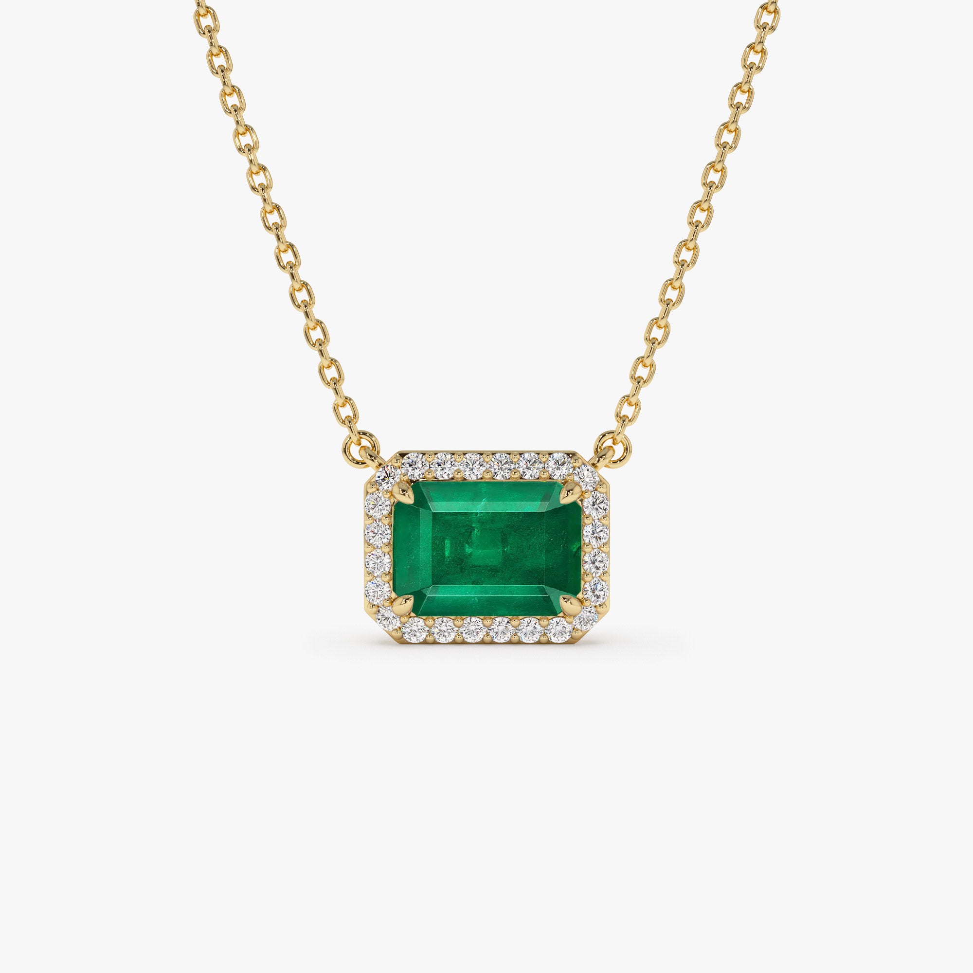 14k 1.00 Ctw Octagon Emerald in Diamond Halo Setting 14K Gold Ferkos Fine Jewelry