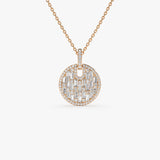 14k Unique Baguette and Round Diamond Disc Necklace  Ferkos Fine Jewelry