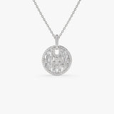 14k Unique Baguette and Round Diamond Disc Necklace 14k White Gold Ferkos Fine Jewelry