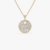 14k Unique Baguette and Round Diamond Disc Necklace 14k Gold Ferkos Fine Jewelry