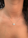 14k Gold Diamond by the Yard Necklace with Halo Marquise Center