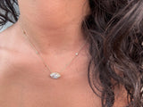 14k Gold Diamond by the Yard Necklace with Halo Marquise Center