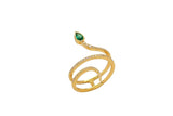 14K Gold Graduating Diamond And Pear Shape Emerald Wrap Around Ring