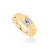 14K Gold 1.00ct Round Diamond Ribbed Ring
