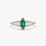 14k Gold Marquise Shape Emerald  Ring with Baguette Accents 14K Rose Gold Ferkos Fine Jewelry