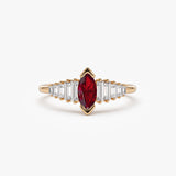 14k Gold Marquise Shape Ruby  Ring with Baguette Accents 14K Rose Gold Ferkos Fine Jewelry