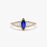 14k Gold Marquise Shape Sapphire  Ring with Baguette Accents 14K Rose Gold Ferkos Fine Jewelry