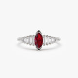 14k Gold Marquise Shape Ruby  Ring with Baguette Accents 14K White Gold Ferkos Fine Jewelry