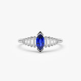 14k Gold Marquise Shape Sapphire  Ring with Baguette Accents 14K White Gold Ferkos Fine Jewelry