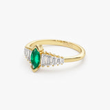 14k Gold Marquise Shape Emerald  Ring with Baguette Accents  Ferkos Fine Jewelry