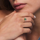 14k Gold Marquise Shape Emerald  Ring with Baguette Accents  Ferkos Fine Jewelry