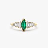 14k Gold Marquise Shape Emerald  Ring with Baguette Accents 14K Gold Ferkos Fine Jewelry
