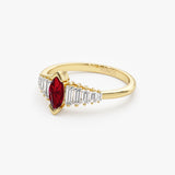 14k Gold Marquise Shape Ruby  Ring with Baguette Accents  Ferkos Fine Jewelry