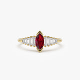 14k Gold Marquise Shape Ruby  Ring with Baguette Accents 14K Gold Ferkos Fine Jewelry
