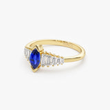 14k Gold Marquise Shape Sapphire  Ring with Baguette Accents  Ferkos Fine Jewelry