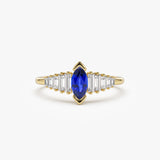 14k Gold Marquise Shape Sapphire  Ring with Baguette Accents 14K Gold Ferkos Fine Jewelry