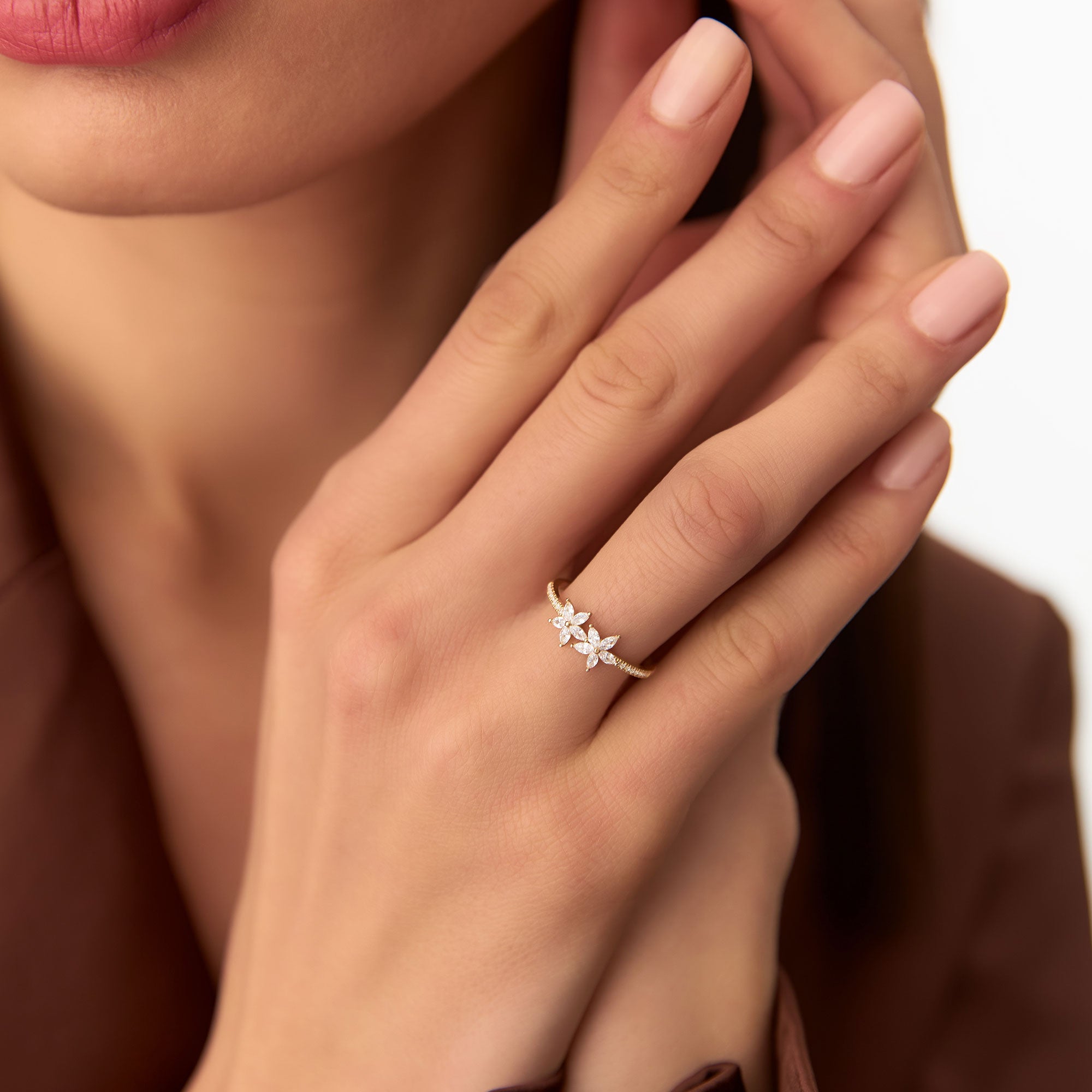 14k Marquise Shaped Diamond Flower Design Statement Ring  Ferkos Fine Jewelry