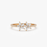 14k Marquise Shaped Diamond Flower Design Statement Ring 14K Rose Gold FERKOS FJ